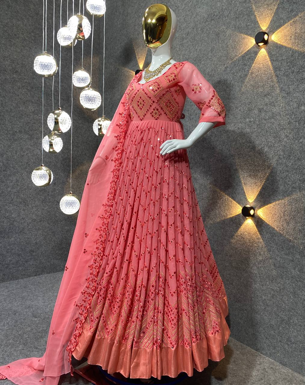 Designer Party Wear Anarkali Gown, Pent And Dupatta