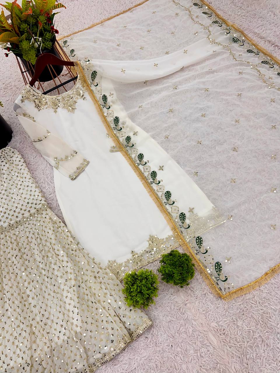 Designer Party Wear Look Top-Plazzo And Dupatta With Heavy Embroidery Work