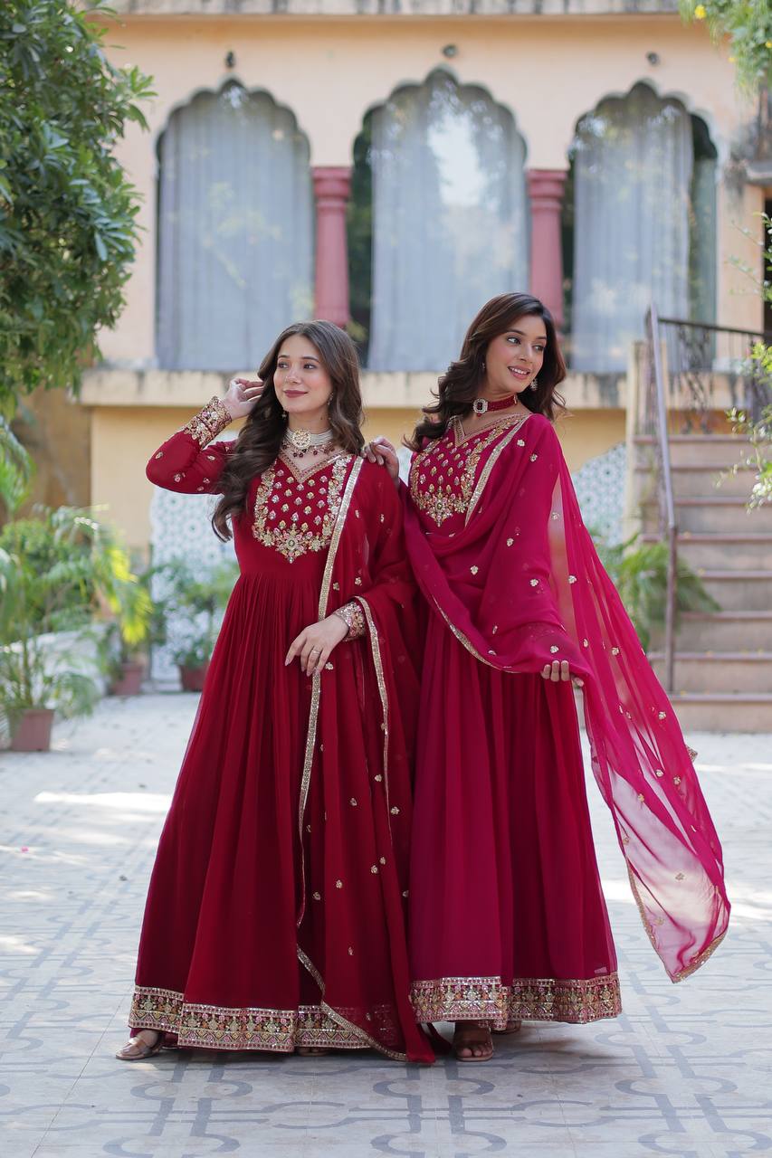 Party Wear Look Gown And Dupatta With Sequins Embroidery work