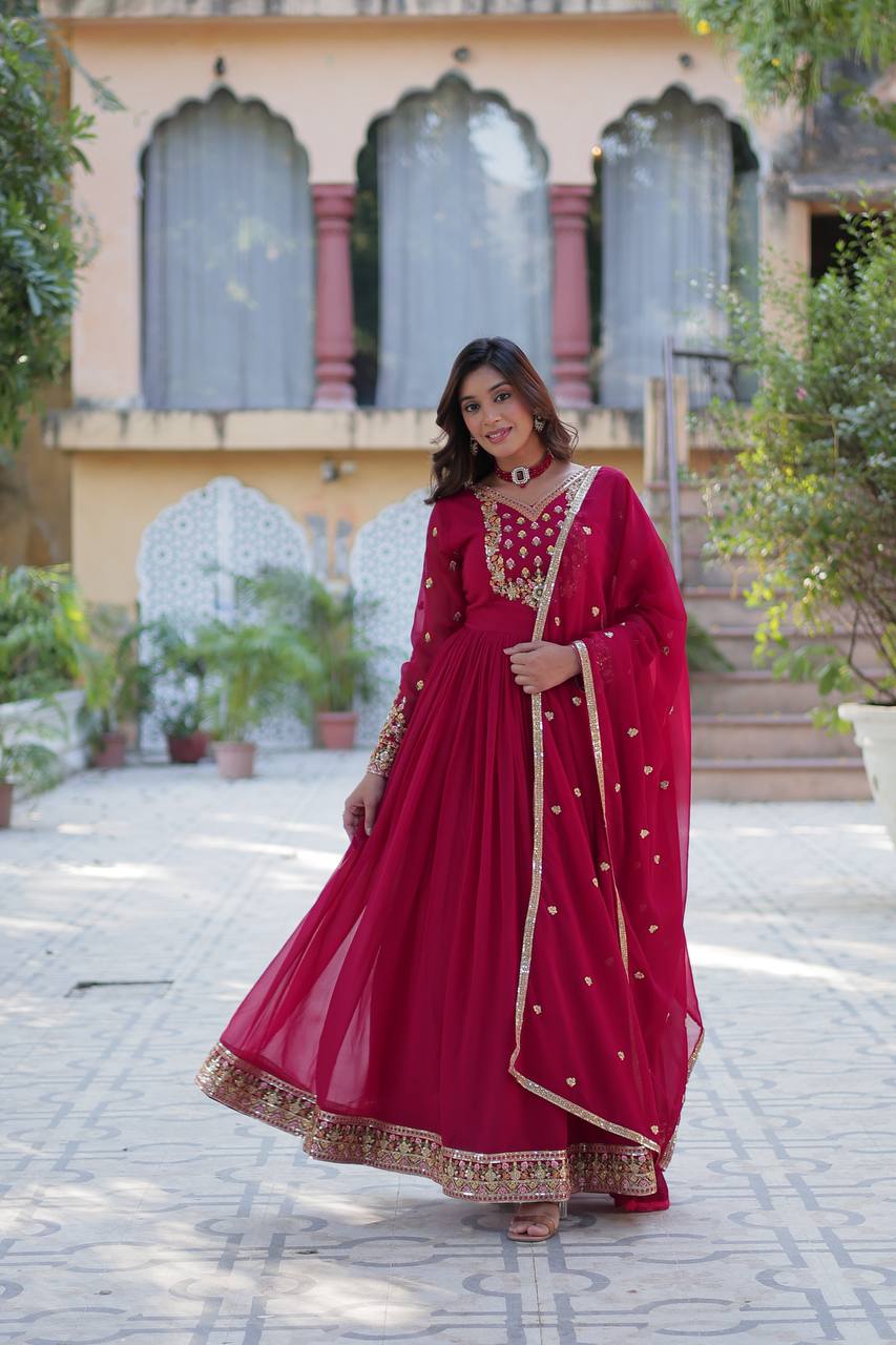 Party Wear Look Gown And Dupatta With Sequins Embroidery work