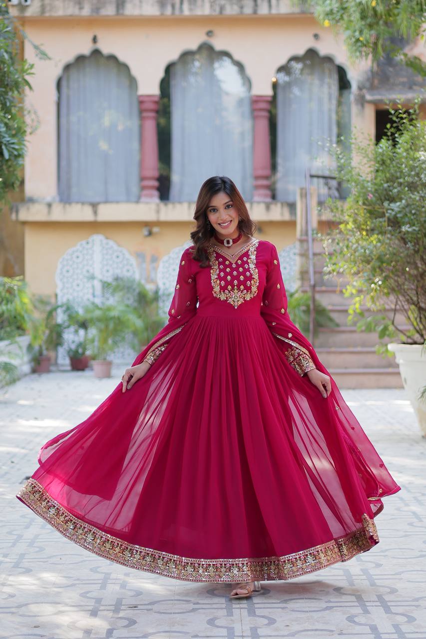 Party Wear Look Gown And Dupatta With Sequins Embroidery work