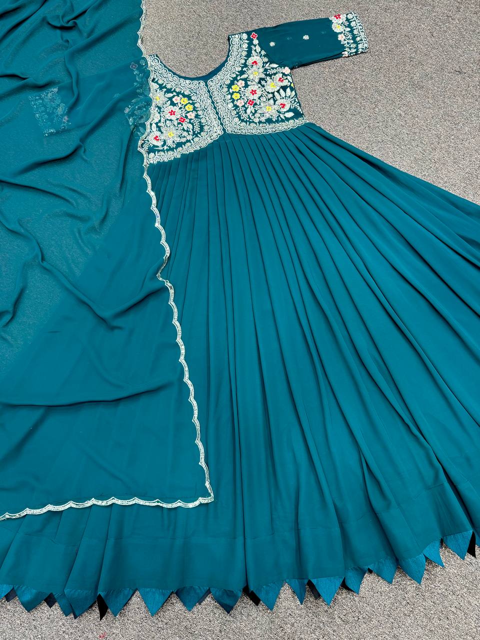 Fancy Aliya Cut Gown & Dupatta With Embroidery Sequins Work