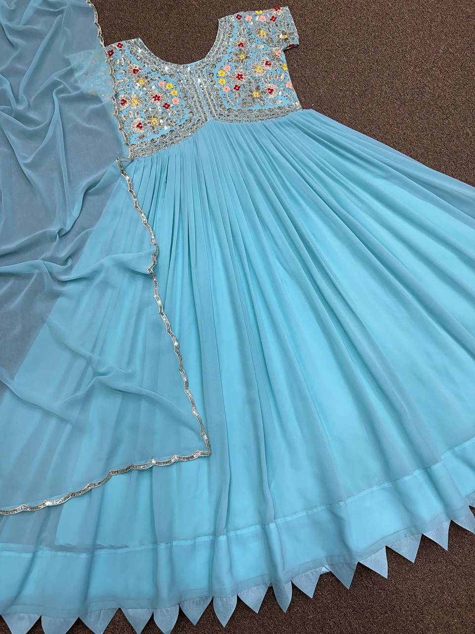 Fancy Aliya Cut Gown & Dupatta With Embroidery Sequins Work