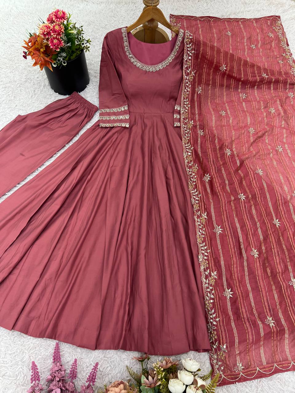 Designer Top-Bottom And Dupatta With Embroidery Work