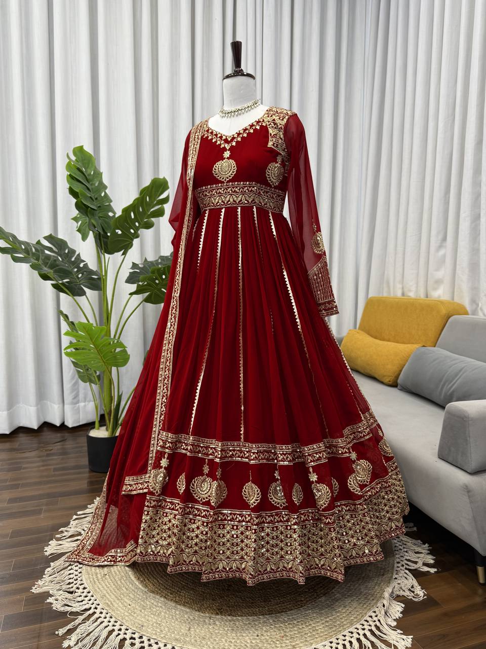Party Wear Look Designer Gown With Thread And Sequence Work