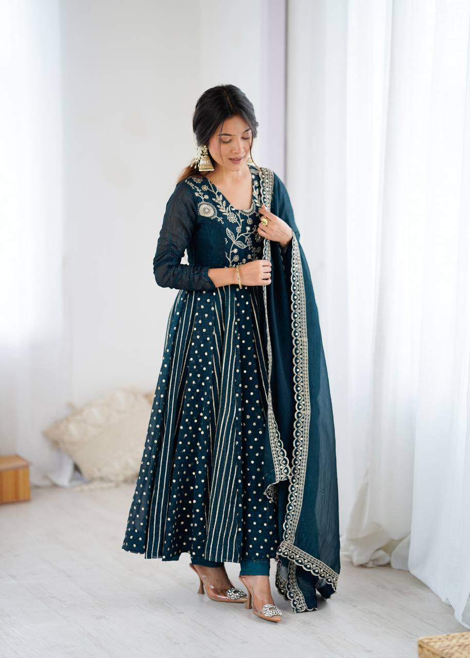 Designer Anarkali Gown With Embroidery Sequence Work