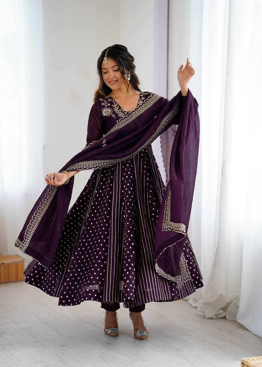 Designer Anarkali Gown With Embroidery Sequence Work