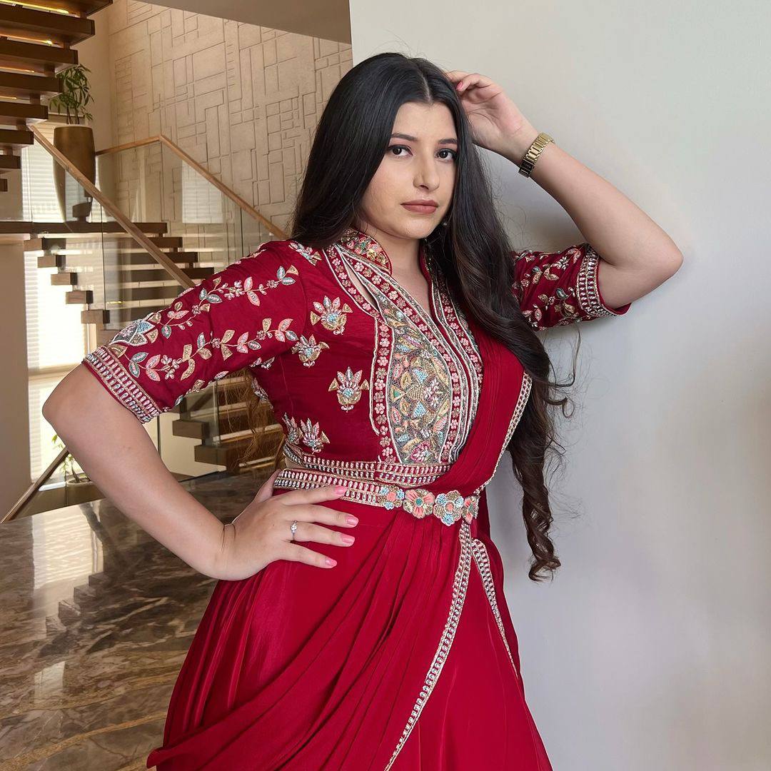 पार्टी वियर लुक मोती वर्क वाली लहंगा साड़ी