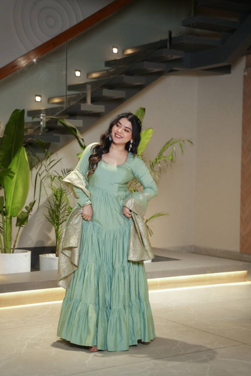 Party Wear Designer Anarkali Gown, Pent And Dupatta