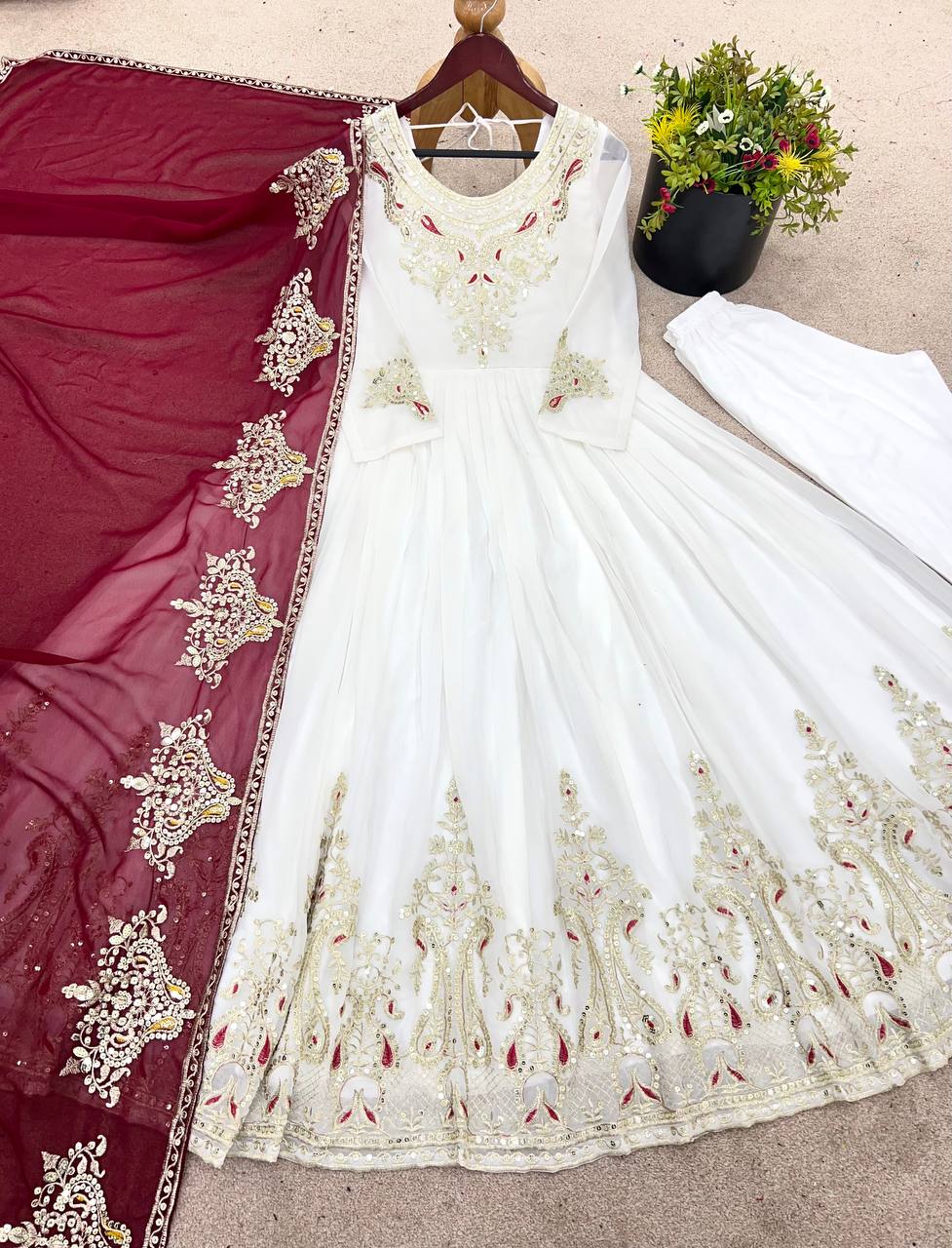 Designer Party Wear Gown-Dupatta in Heavy Multi Thread Embroidery Sequence Work