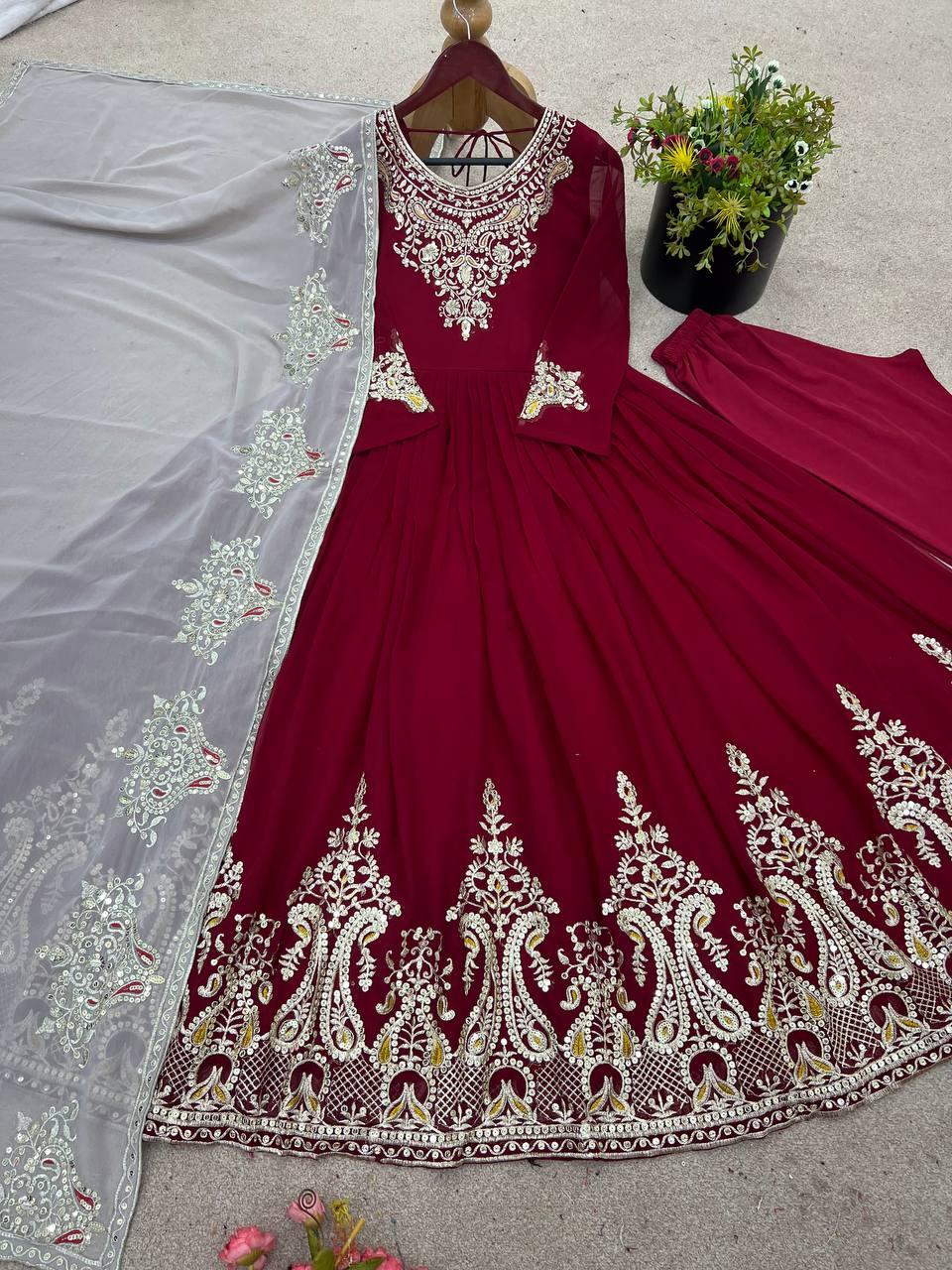 Designer Party Wear Gown-Dupatta in Heavy Multi Thread Embroidery Sequence Work