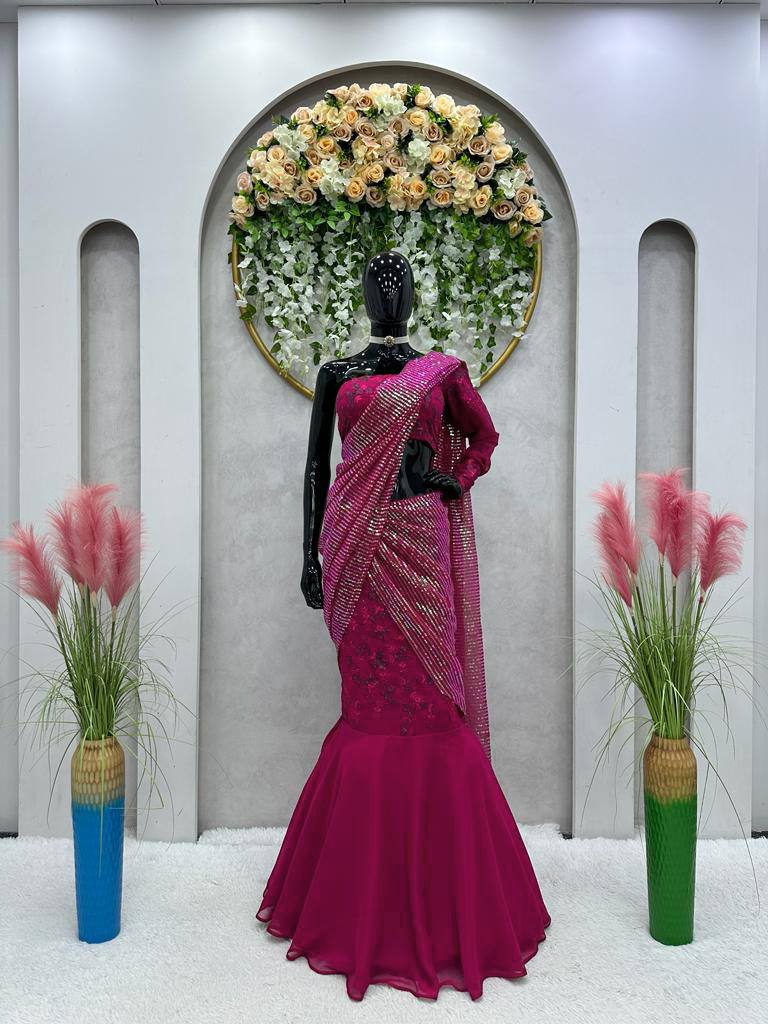 पार्टी वियर लुक के लिए खूबसूरत रेडी टू वियर लहंगा साड़ी