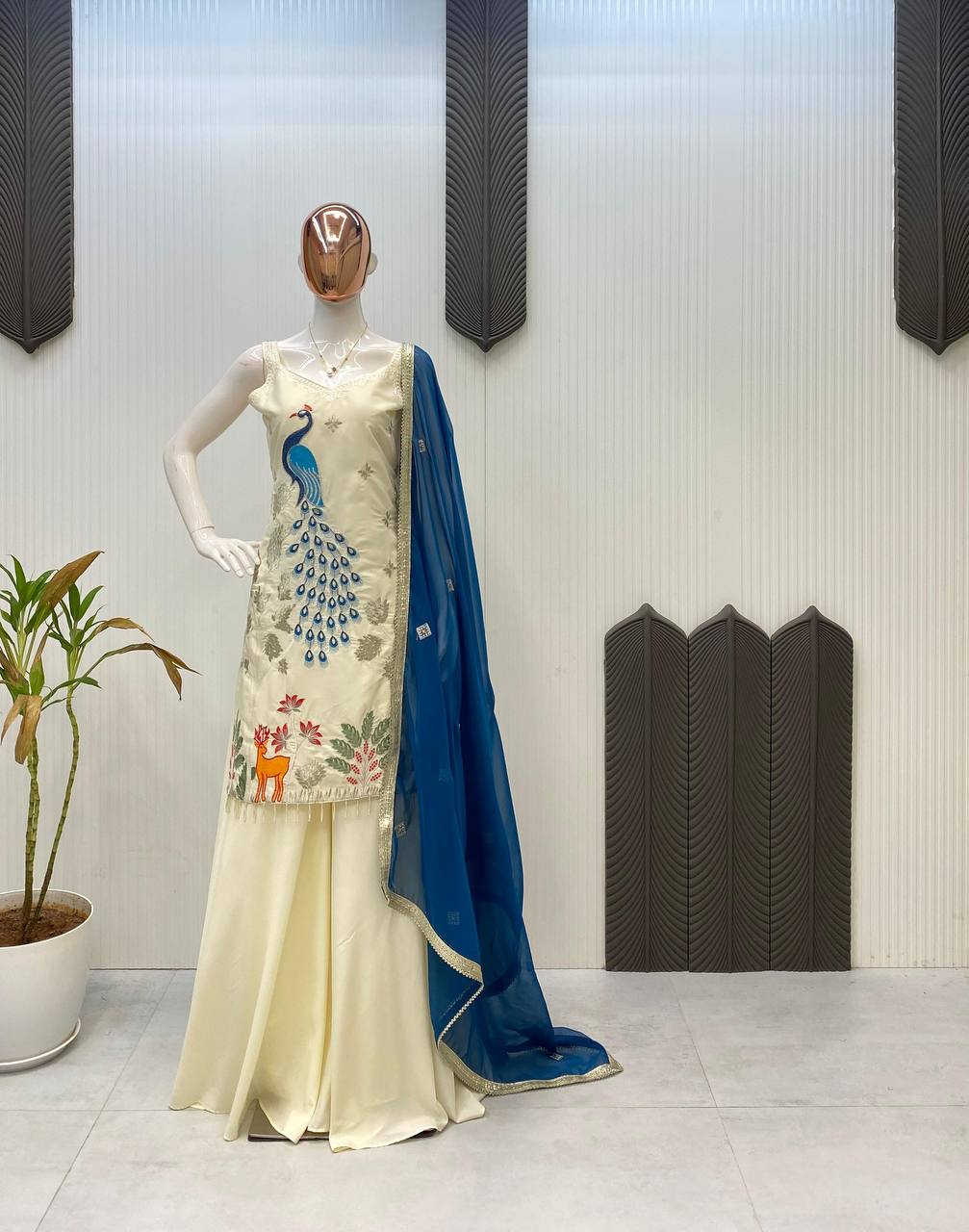 पार्टी वियर लुक डिज़ाइनर टॉप और बॉटम दुपट्टे के साथ