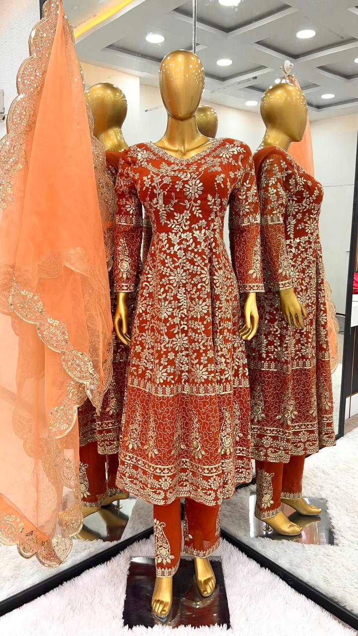 Designer Party Wear Gown With Bottom And Dupatta