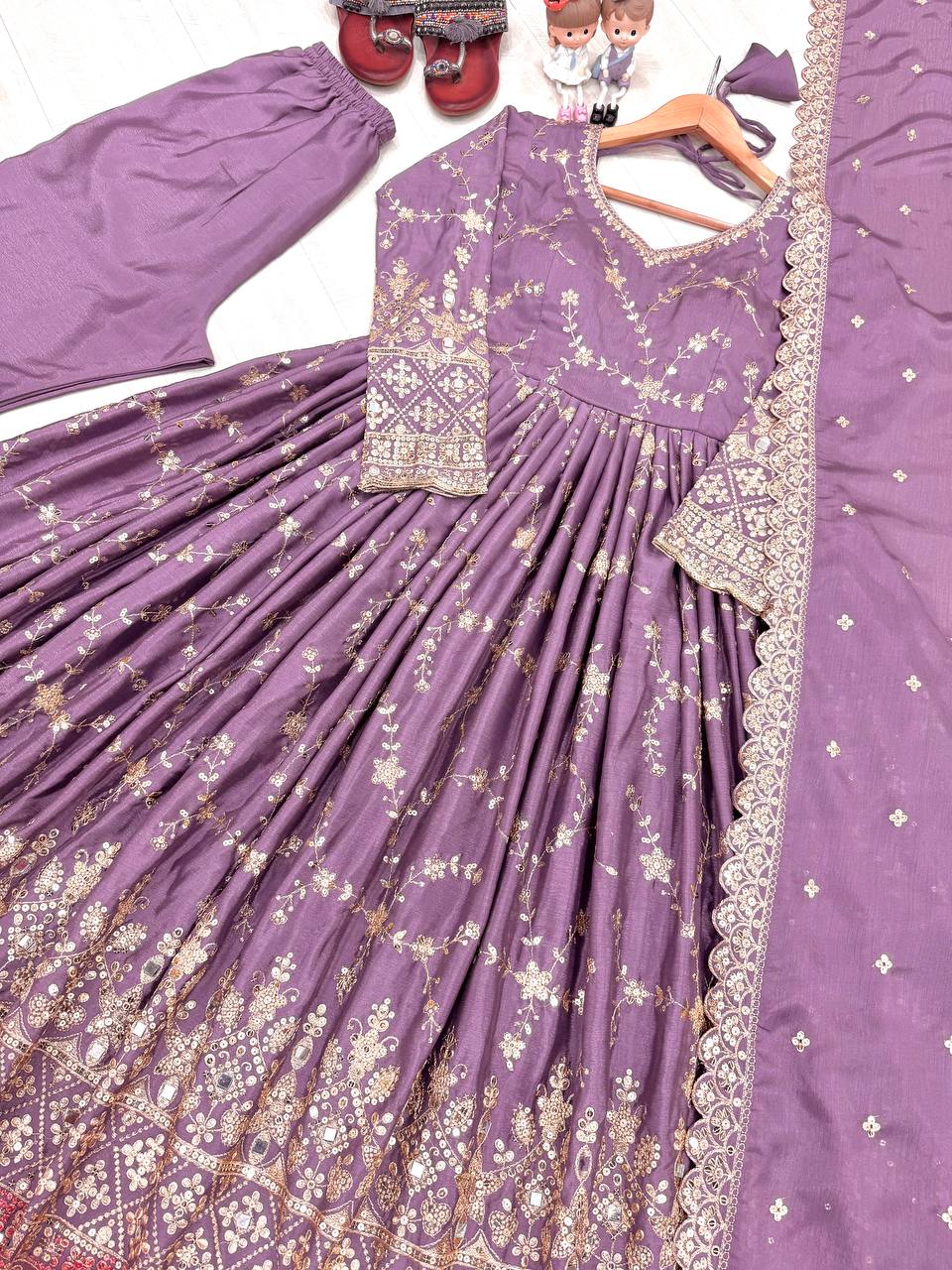 Designer Party Wear Look Fancy Anarkali Gown, Dupatta & Bottom