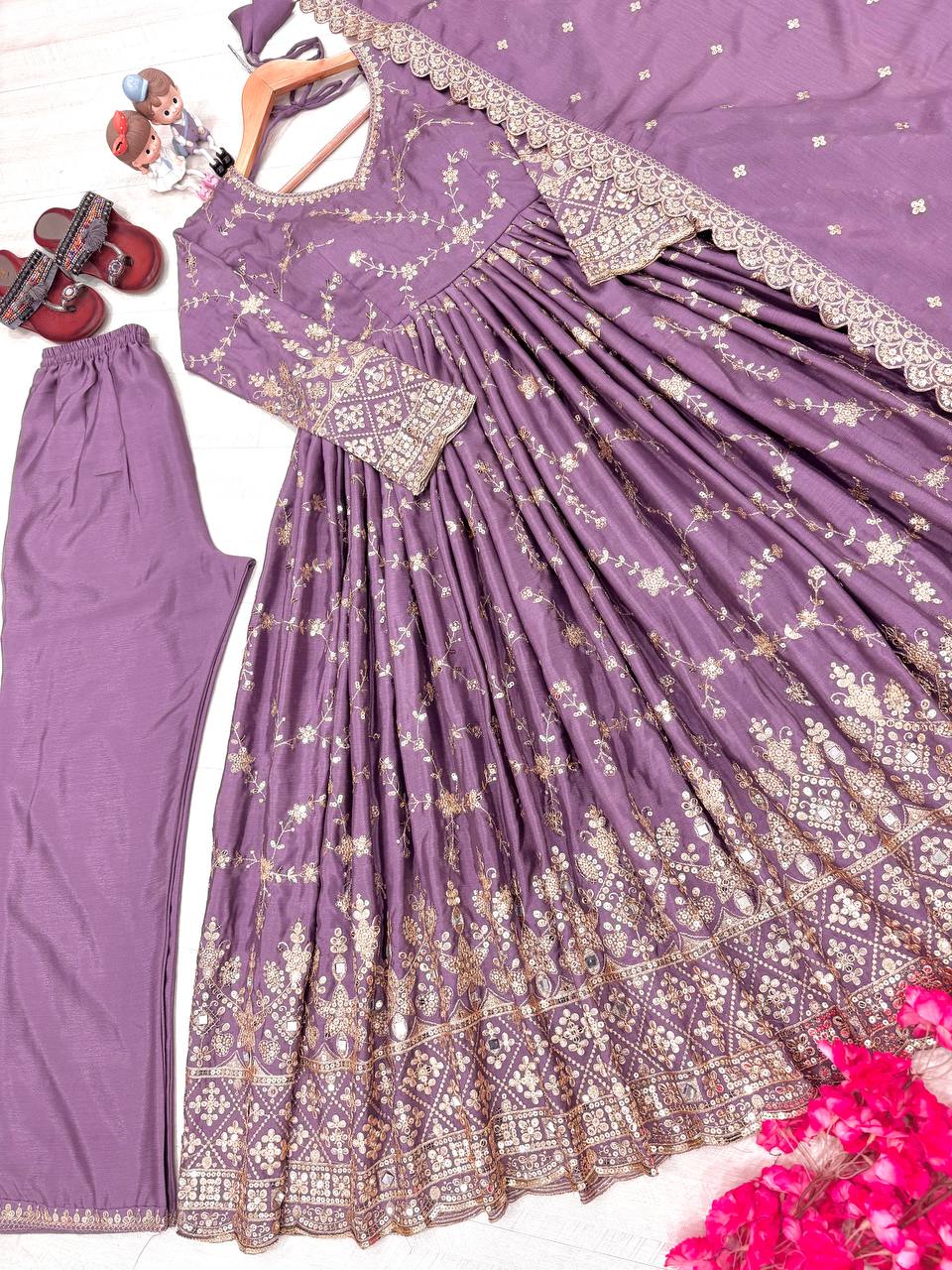 Designer Party Wear Look Fancy Anarkali Gown, Dupatta & Bottom