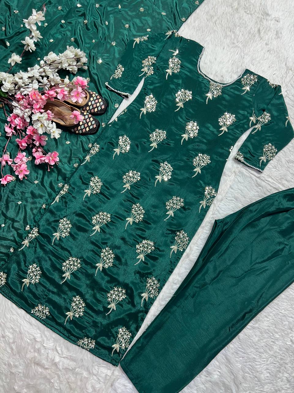 Designer Long Top , Pant And Dupatta In Fancy Style