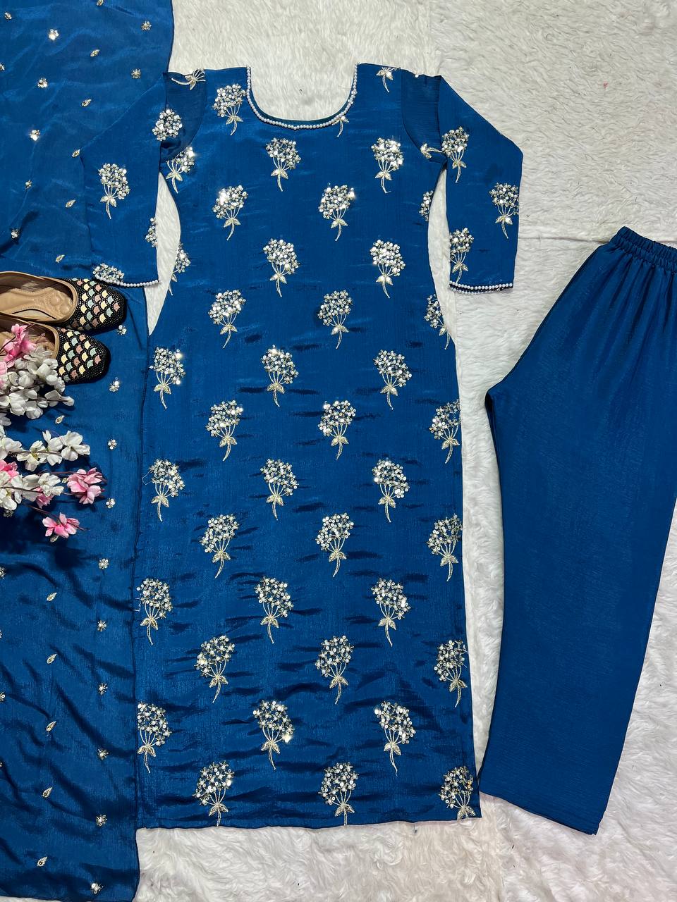 Designer Long Top , Pant And Dupatta In Fancy Style