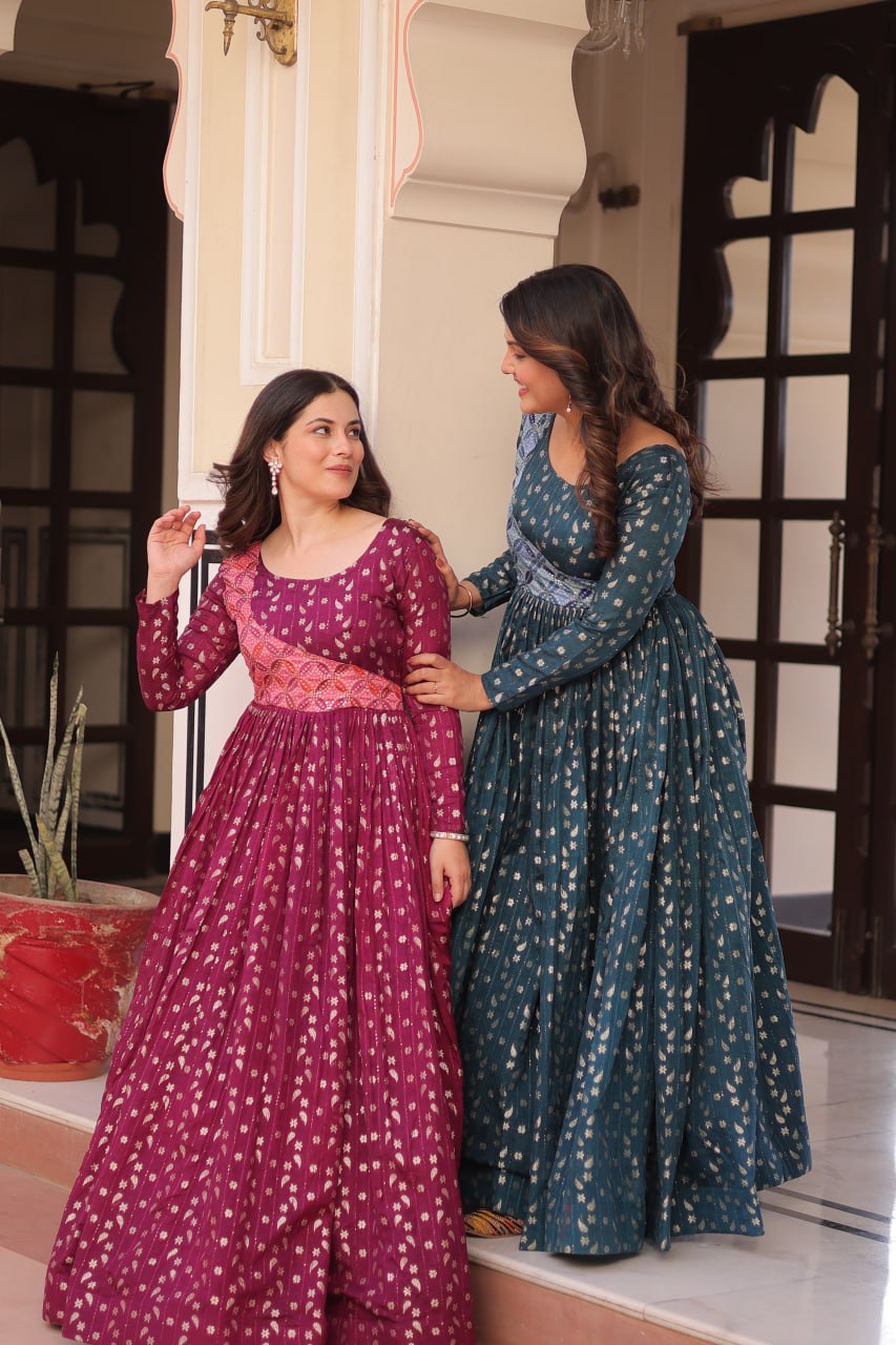 Party Look Wear Beautiful Gown With Weaving Work