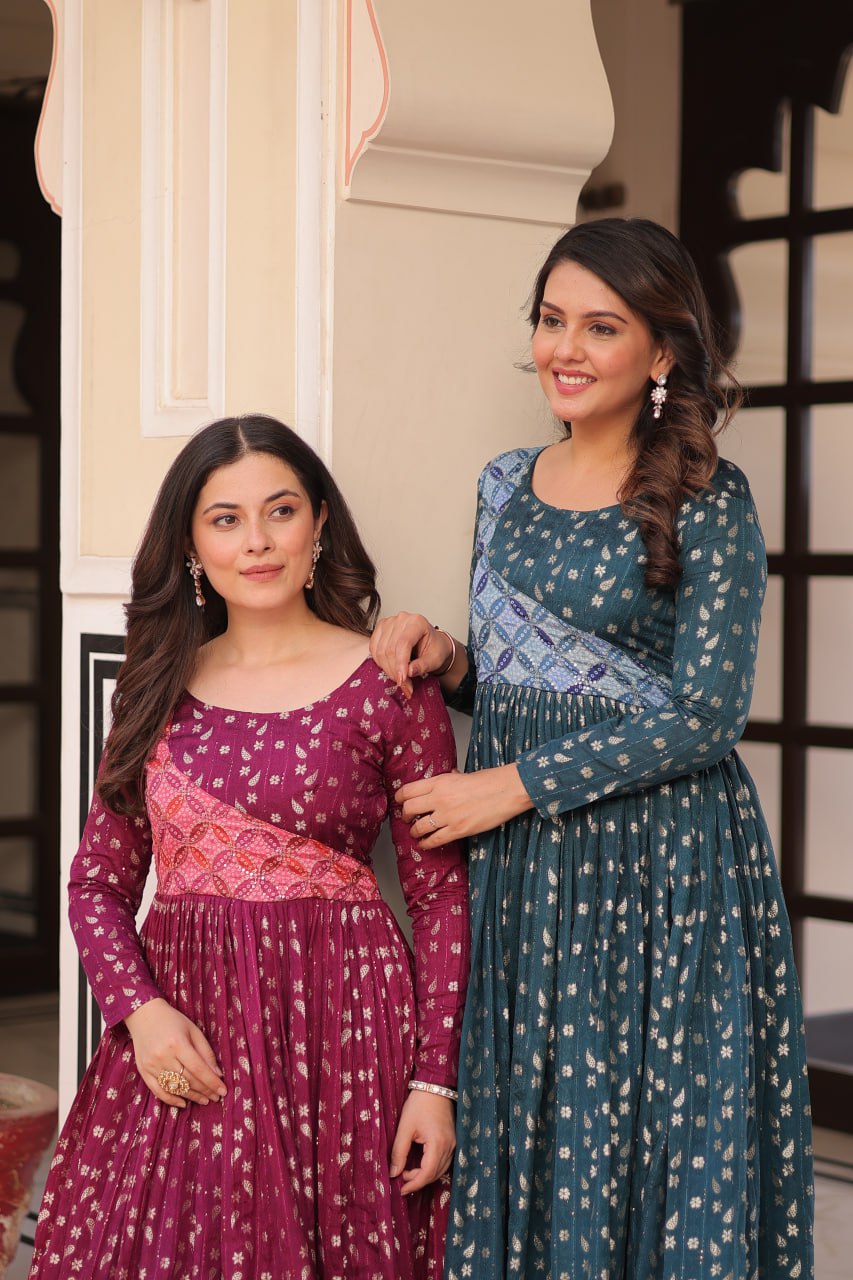 Party Look Wear Beautiful Gown With Weaving Work