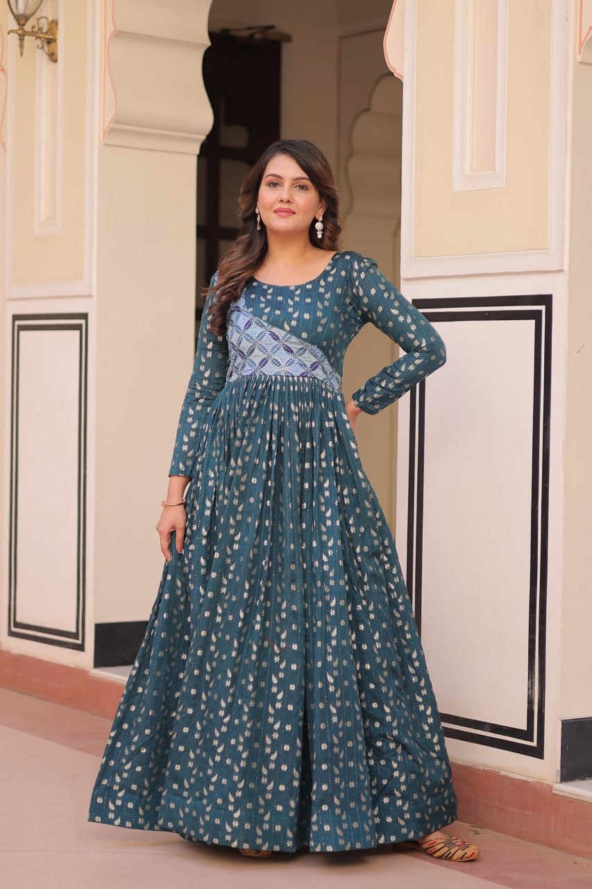 Party Look Wear Beautiful Gown With Weaving Work