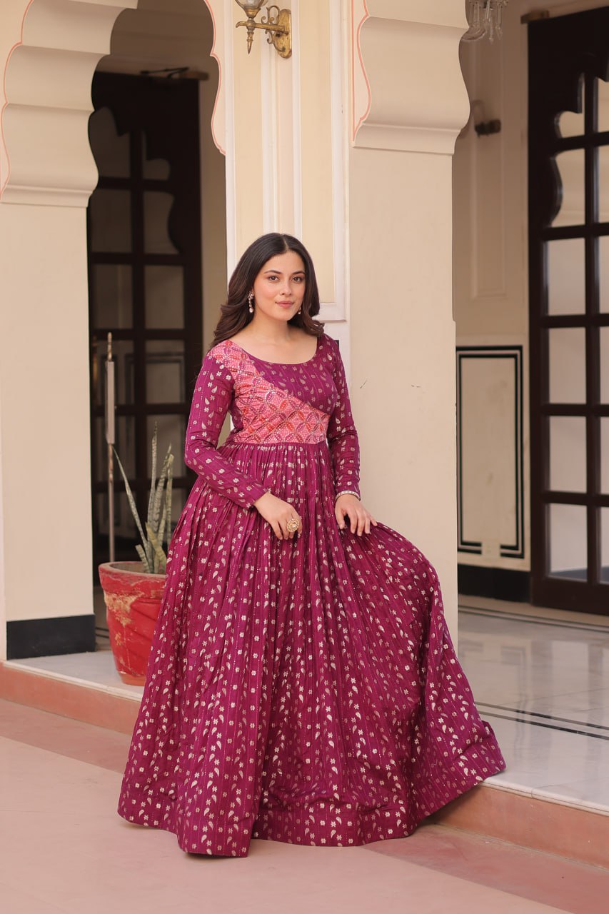 Party Look Wear Beautiful Gown With Weaving Work