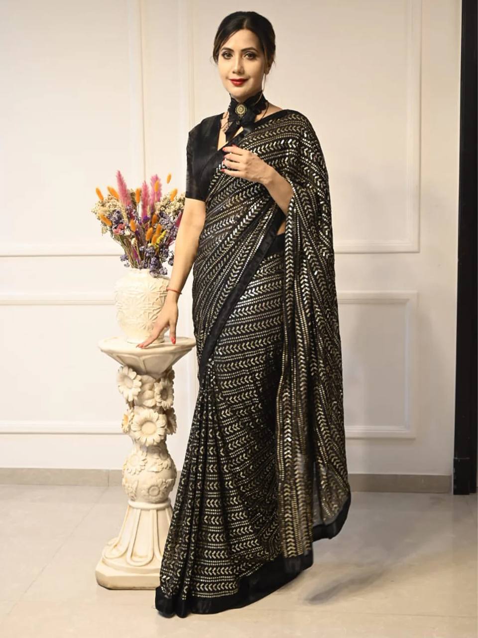 Party Wear Look Designer Saree With Sequence Work