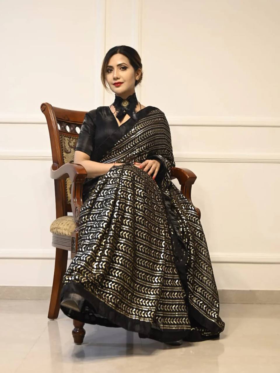 Party Wear Look Designer Saree With Sequence Work