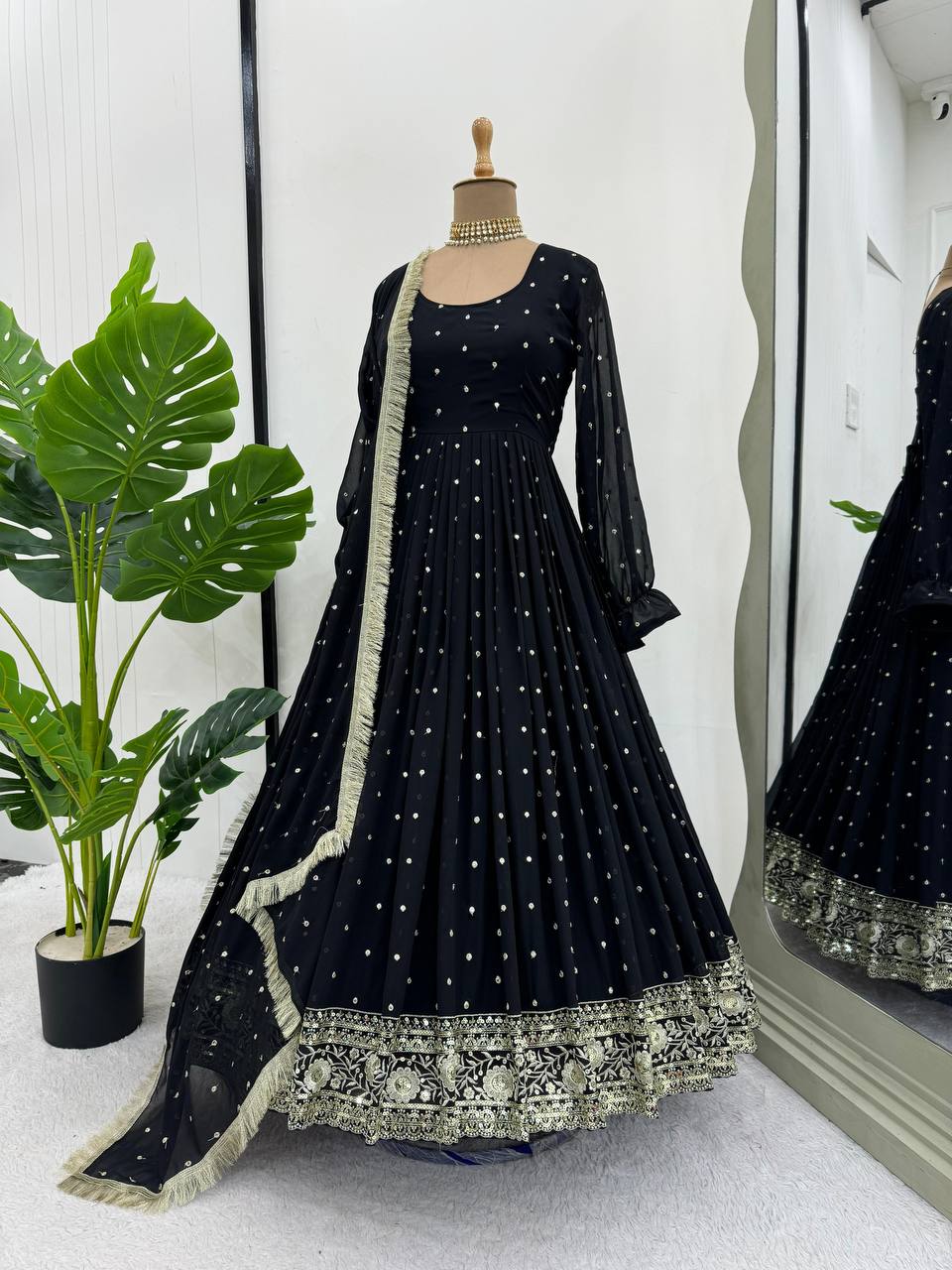 Party Wear Gown-Pent And Dupatta With Thread And Sequence Work