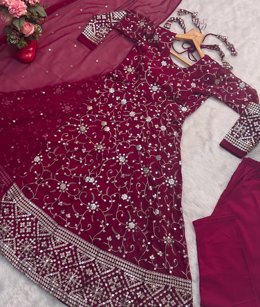Party Wear Designer Anarkali Gown, Pent And Dupatta