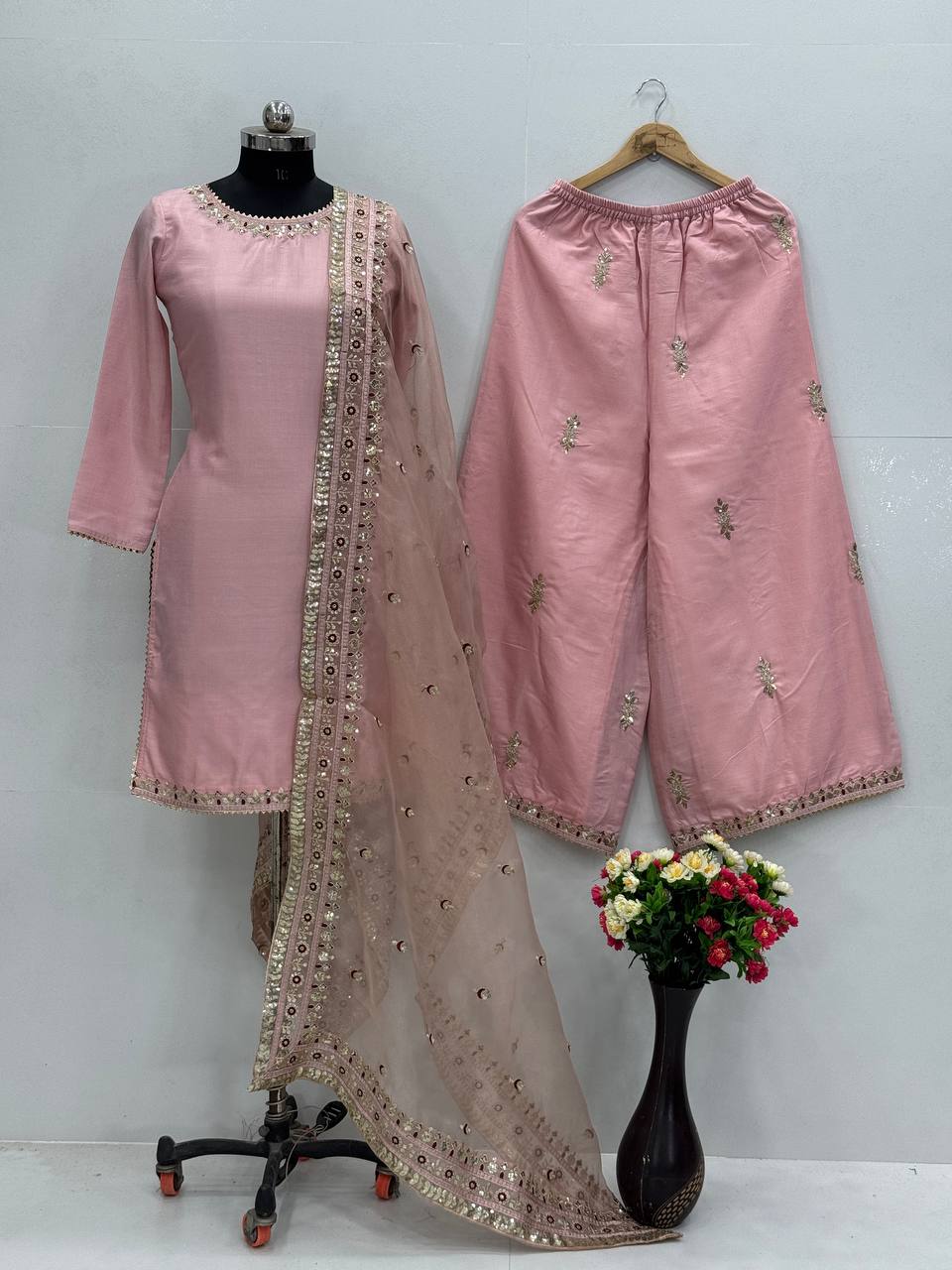 Party Wear Fancy Top Plazzo And Dupatta With Embroidery Sequence Work