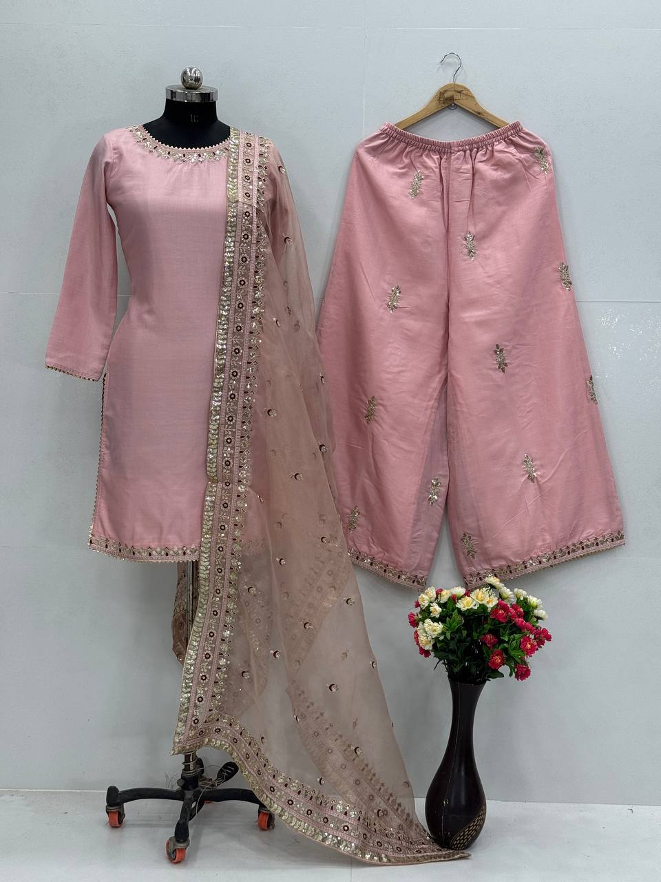 Party Wear Fancy Top Plazzo And Dupatta With Embroidery Sequence Work
