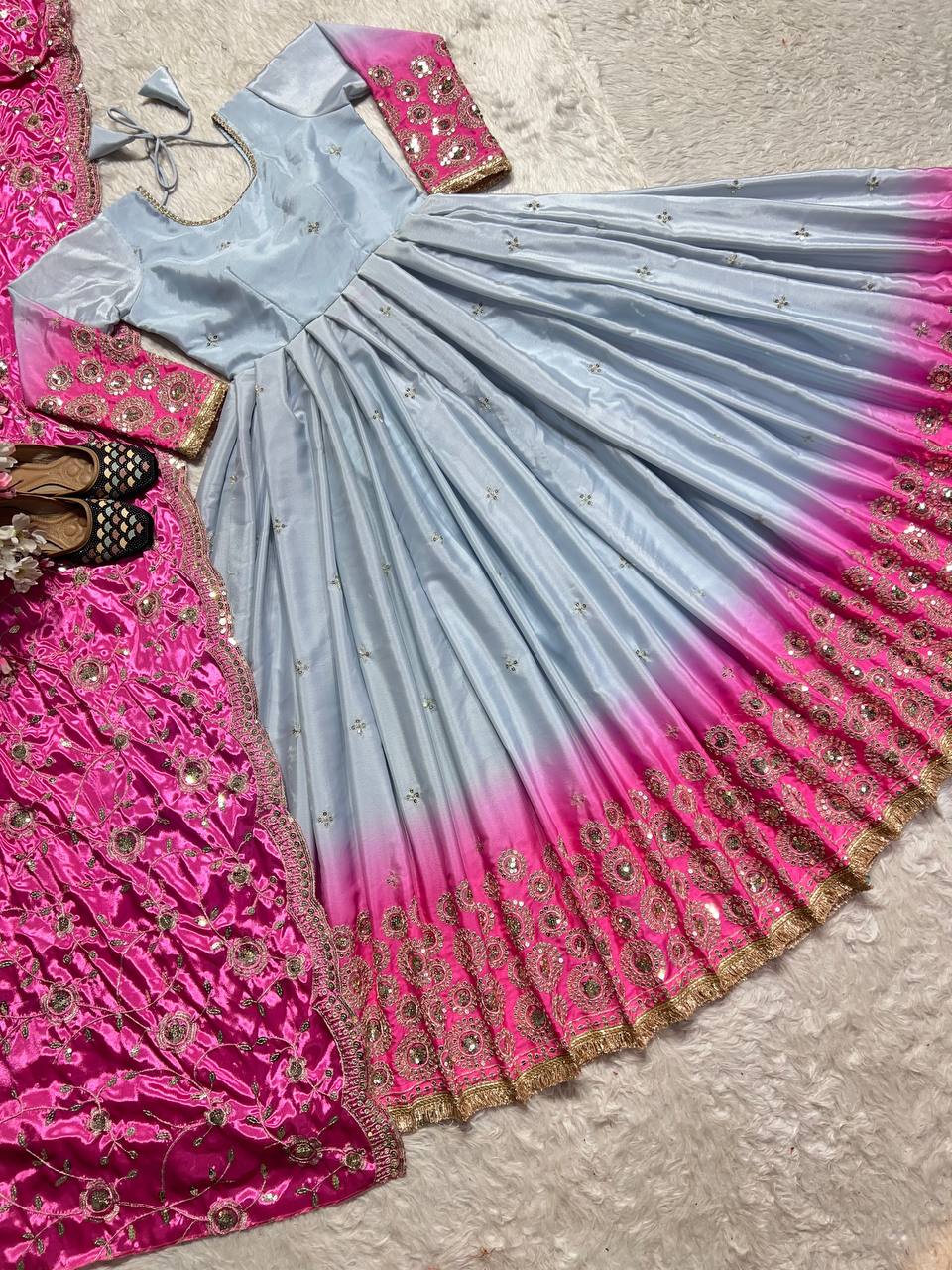 Party Wear Designer Gown And Dupatta With Embroidery Work