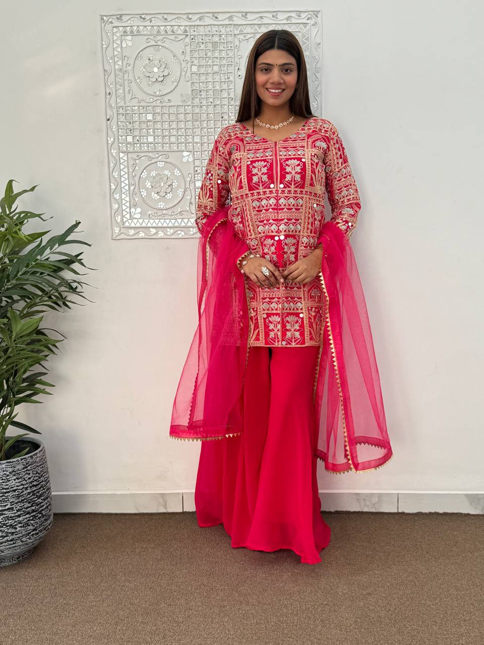 Beautiful Suit With Fancy Embroidery Coding And Thread Work
