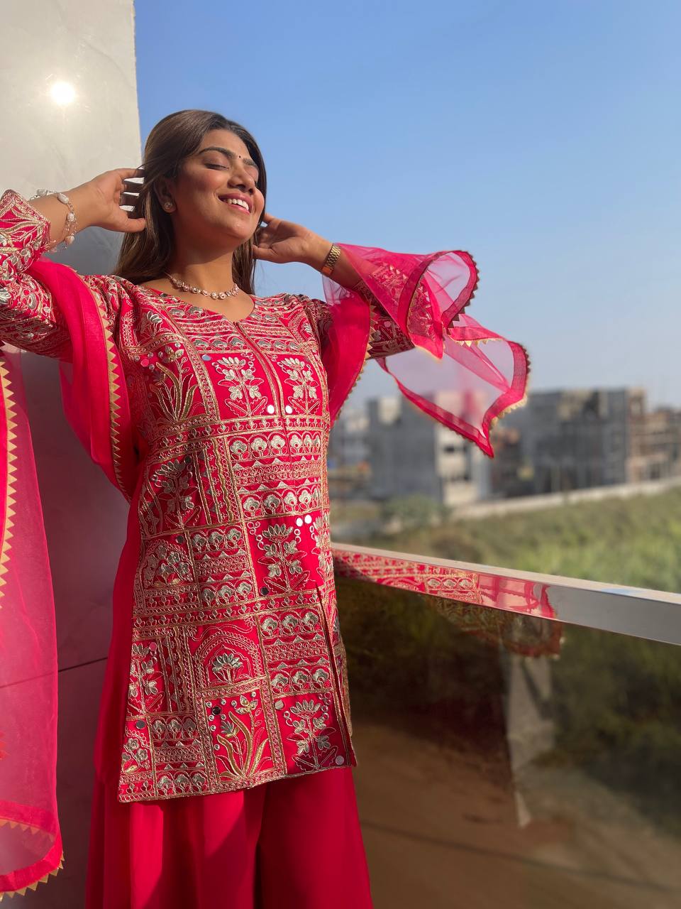 Beautiful Suit With Fancy Embroidery Coding And Thread Work