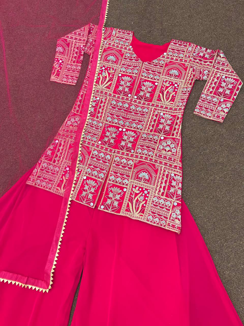 Beautiful Suit With Fancy Embroidery Coding And Thread Work