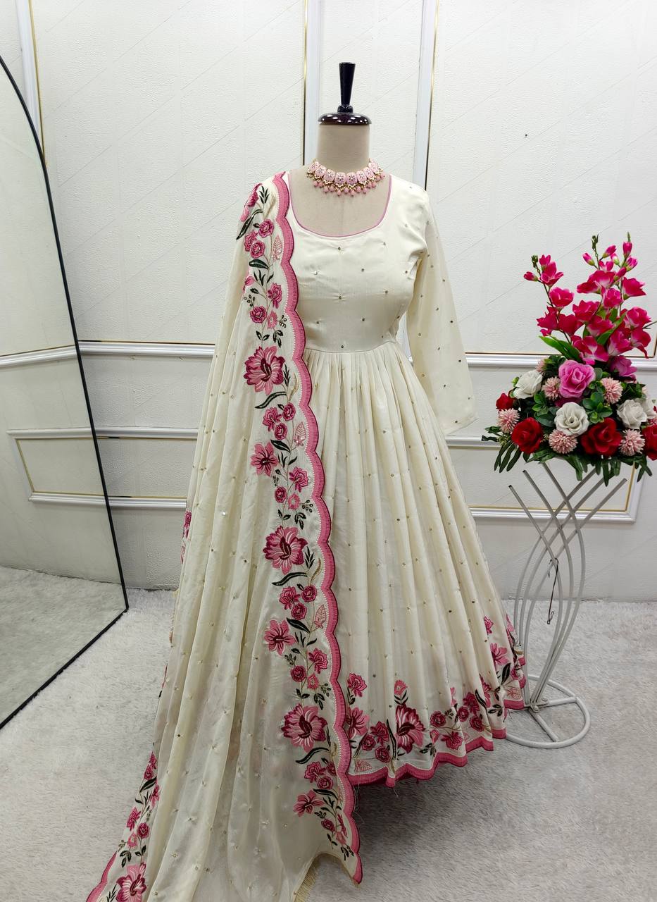Beautiful Party Wear Gown -Pent And Dupatta Embroidery Sequence Work
