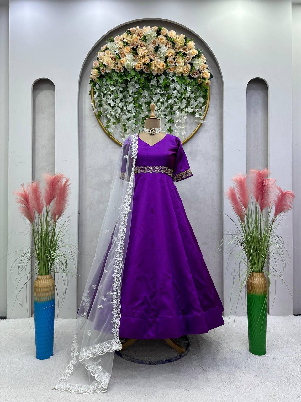 Party Wear Look Gown And Dupatta With Thread Work