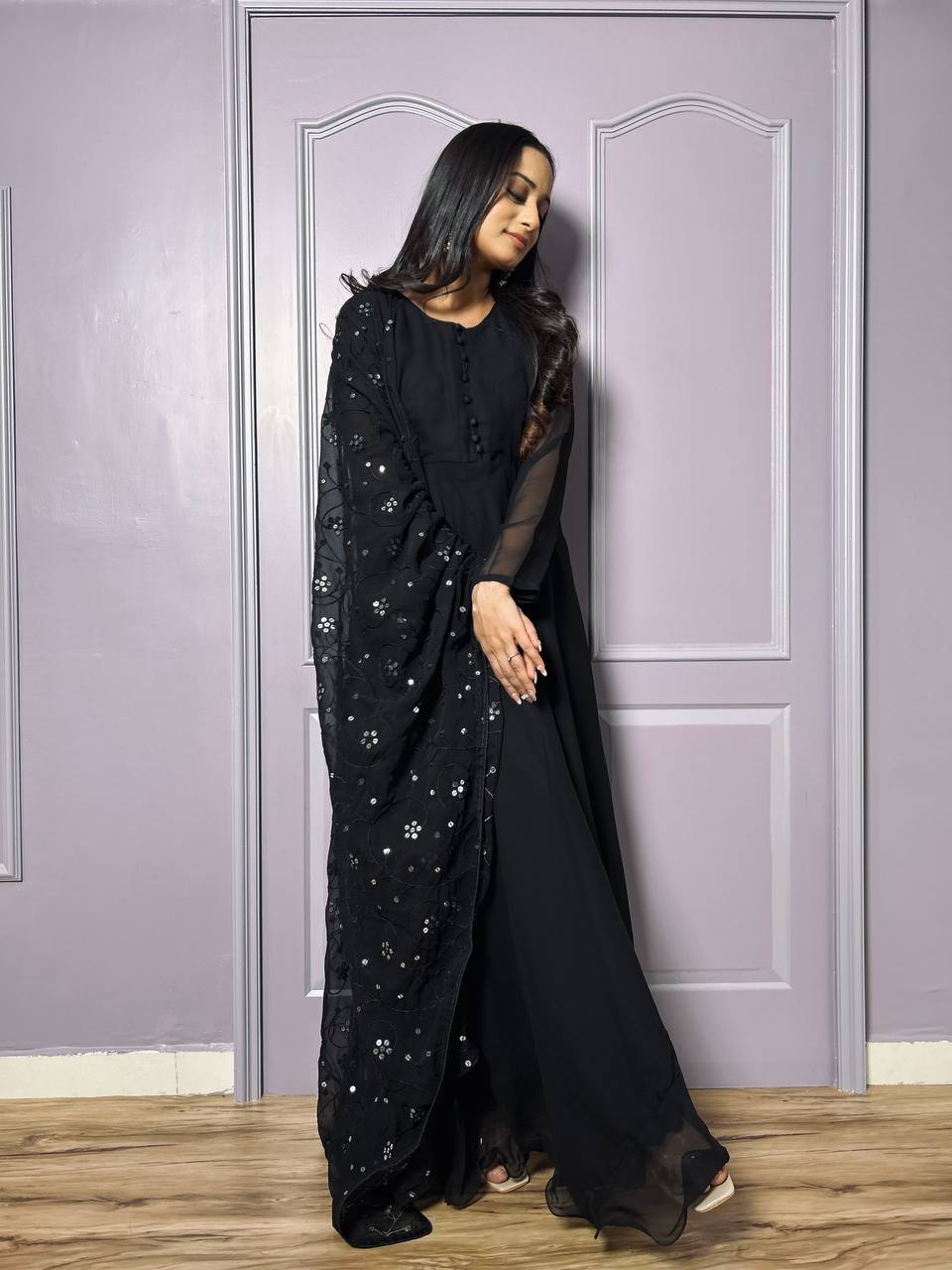 Party Wear Look Beautiful Anarkali Gown, Pent And Dupatta