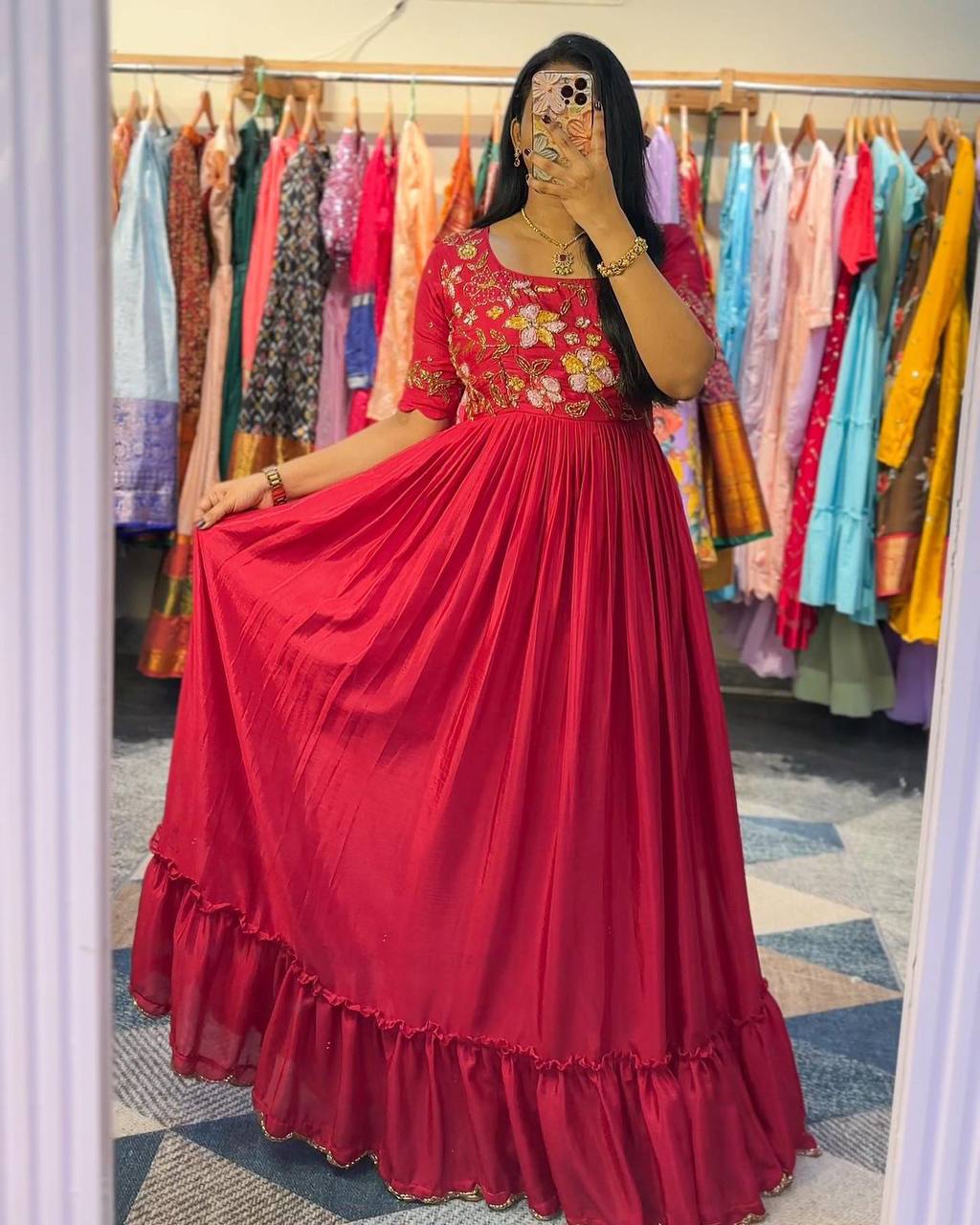 Party Wear Anarkali Gown With Thread And Sequence Work