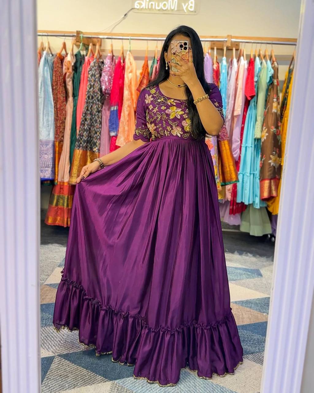 Party Wear Anarkali Gown With Thread And Sequence Work