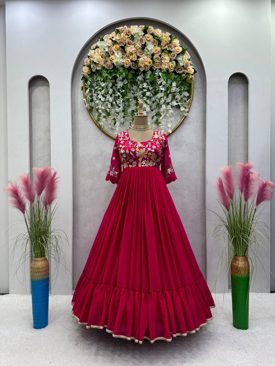 Party Wear Anarkali Gown With Thread And Sequence Work