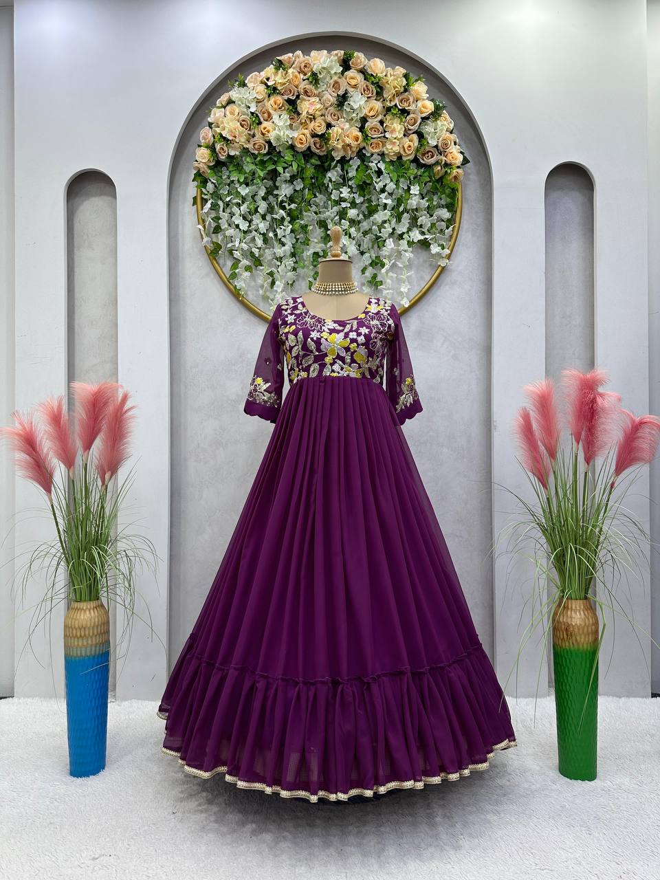 Party Wear Anarkali Gown With Thread And Sequence Work