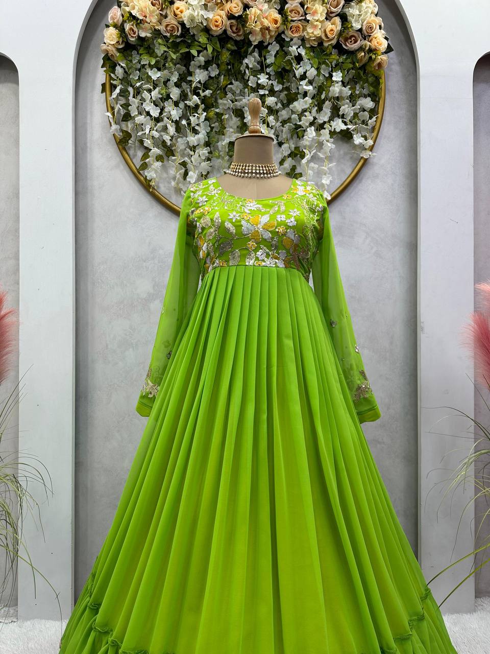 Party Wear Anarkali Gown With Thread And Sequence Work