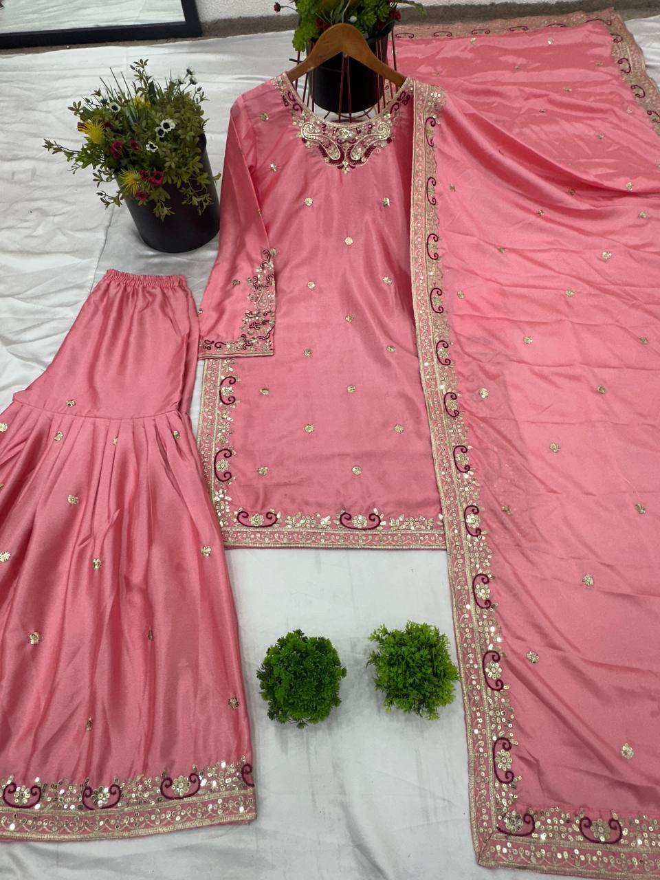 Designer Party Wear Look Top-Plazzo And Dupatta With Heavy Embroidery Work