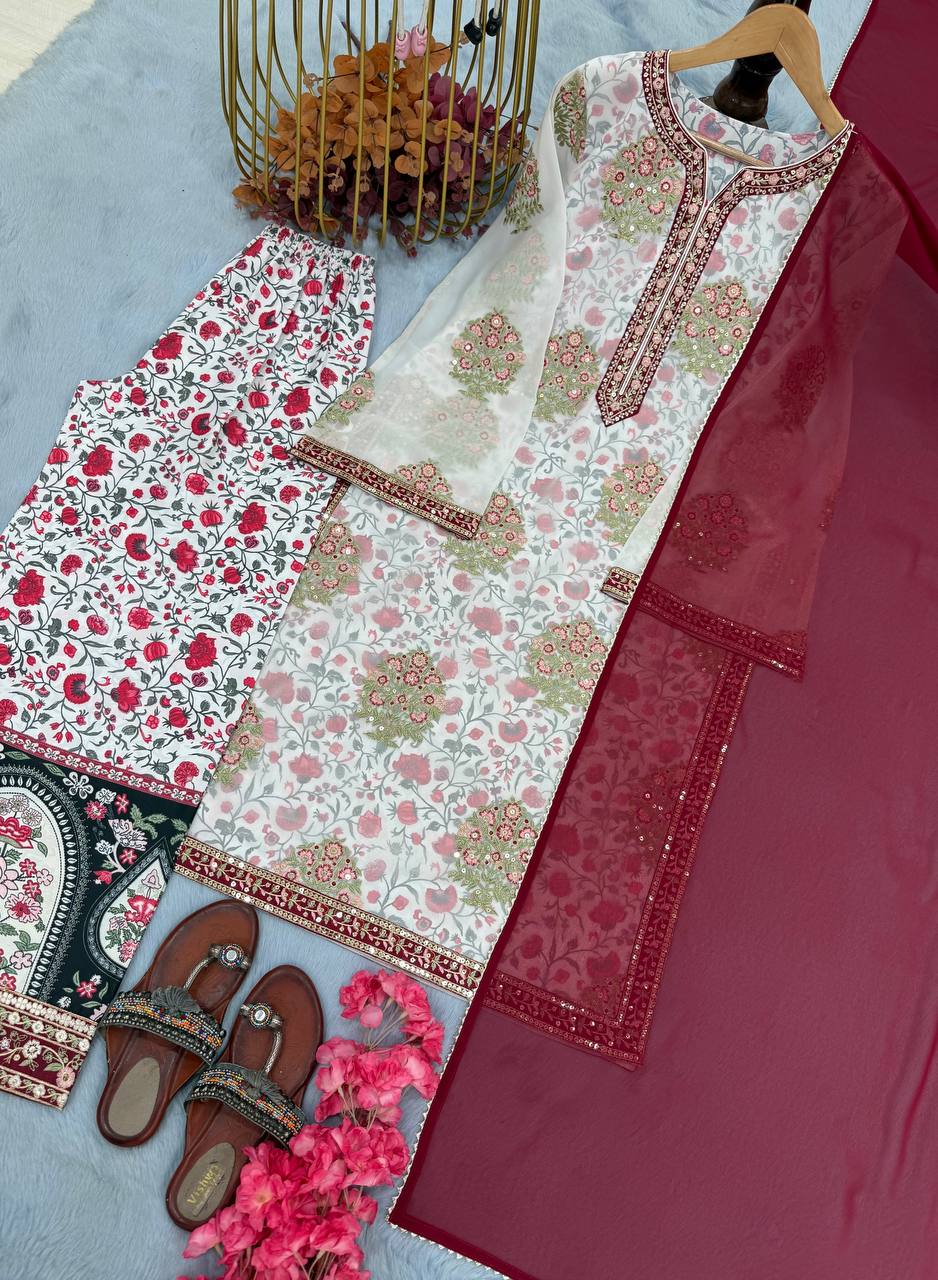 डिज़ाइनर पार्टी वियर लुक टॉप प्लाज़ो और खूबसूरत दुपट्टा