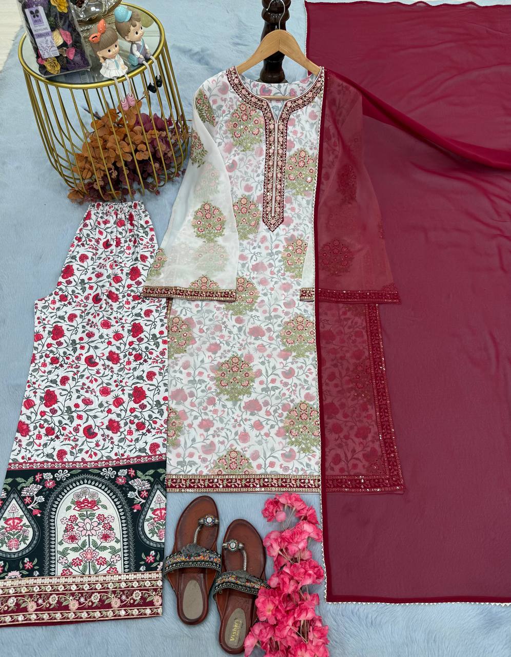 डिज़ाइनर पार्टी वियर लुक टॉप प्लाज़ो और खूबसूरत दुपट्टा