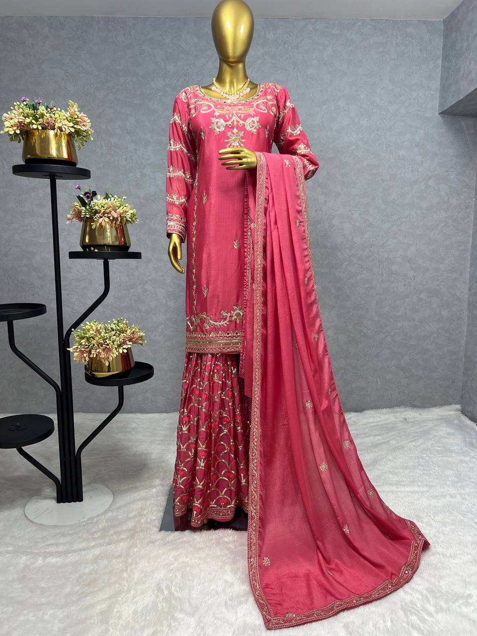 Beautiful Party Wear Look Top Sharara And Dupatta