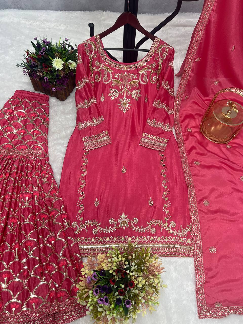Beautiful Party Wear Look Top Sharara And Dupatta
