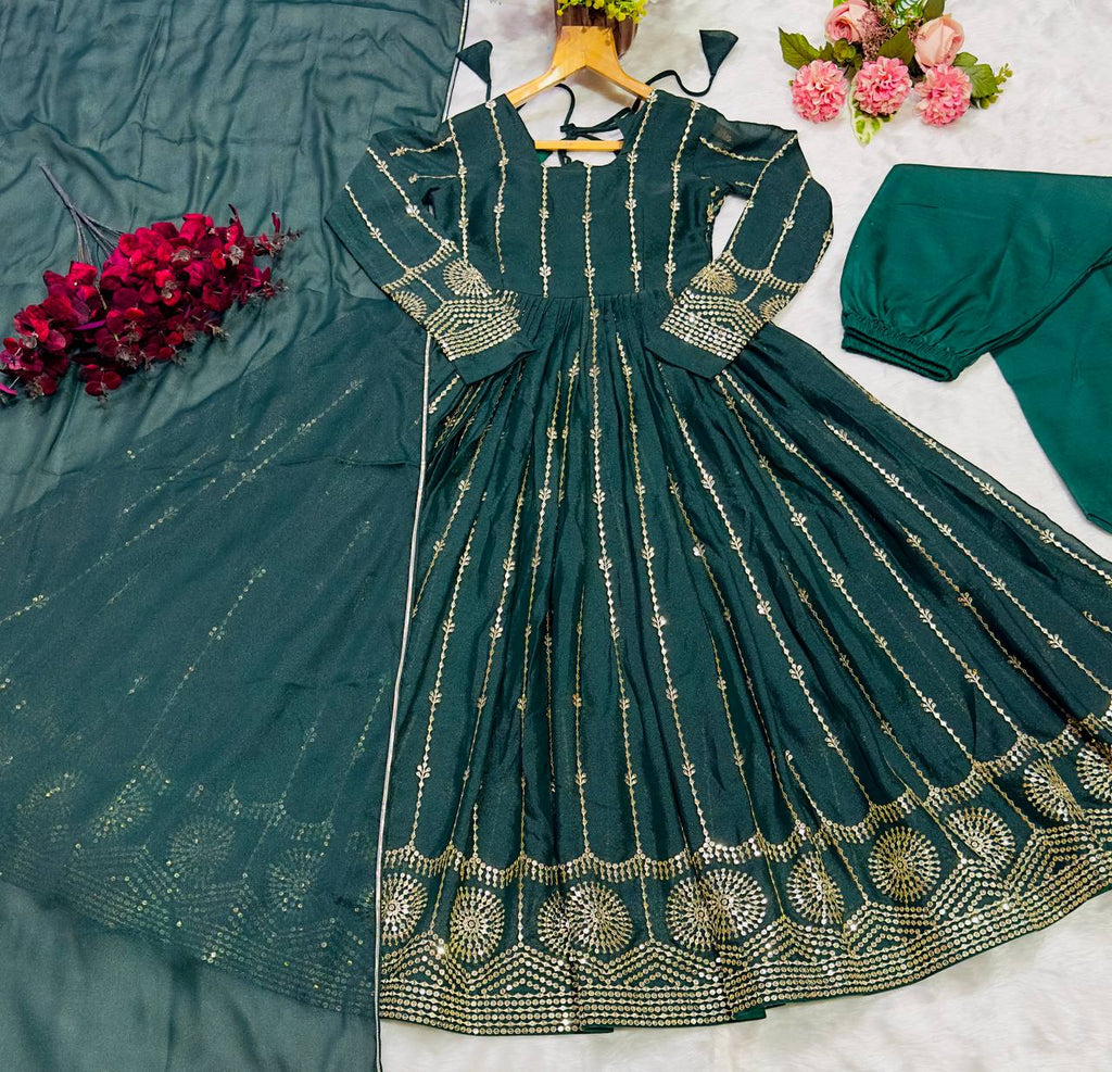 Party Wear Beautiful Anarkali Suit, Pent And Dupatta